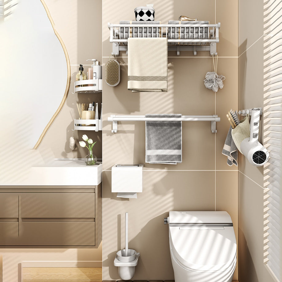 Modern style bathroom accessory set with bathroom shelf/towel rack/toilet brush in white