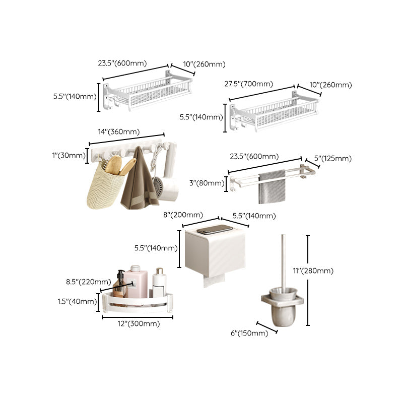 Modern style bathroom accessory set with bathroom shelf/towel rack/toilet brush in white
