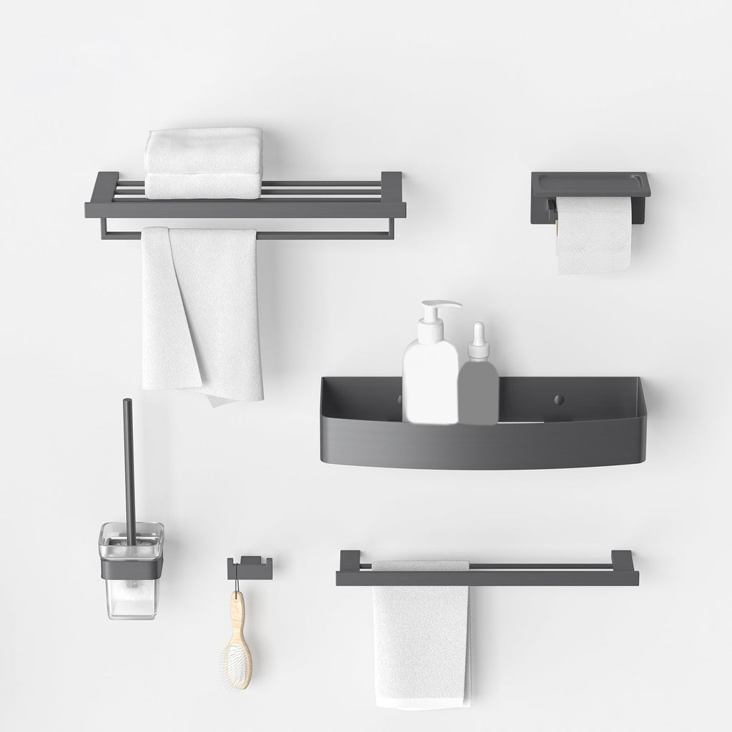 Gray contemporary bathroom accessory set Brushed gray bath shelf/toilet paper holder/towel bar