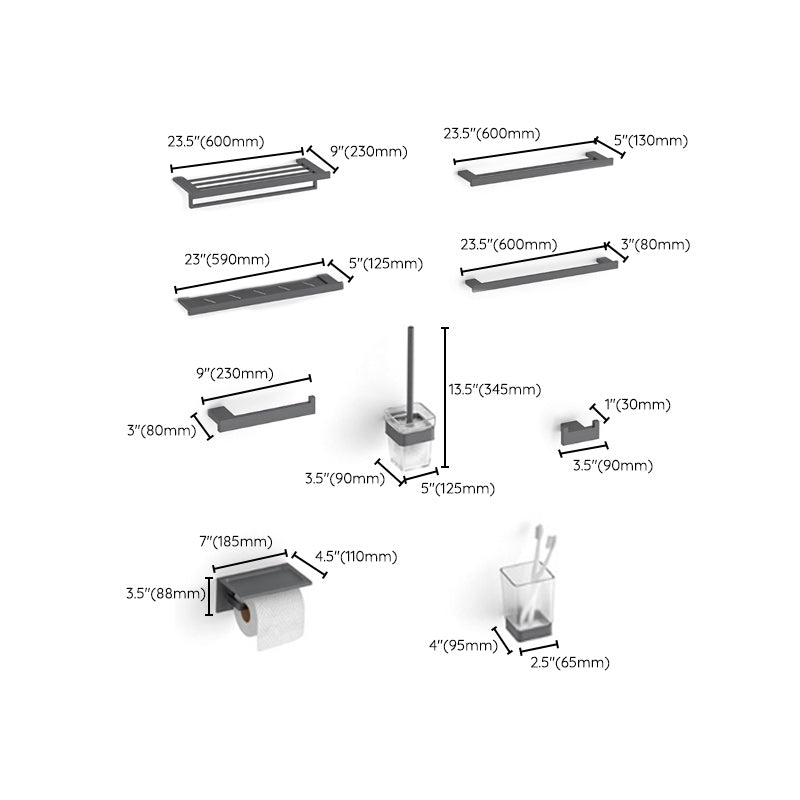 Gray contemporary bathroom accessory set Brushed gray bath shelf/toilet paper holder/towel bar