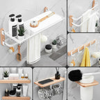 White 7-piece bathroom accessory set wood and metal bath set