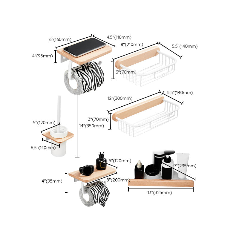 White 7-piece bathroom accessory set wood and metal bath set