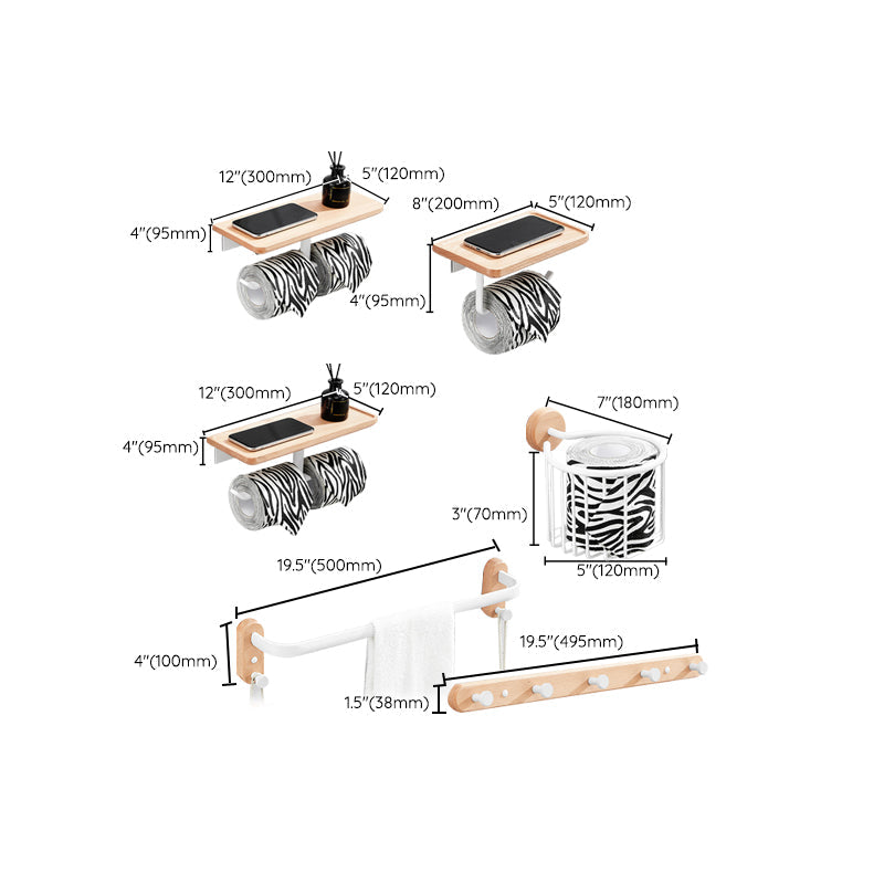 White 7-piece bathroom accessory set wood and metal bath set