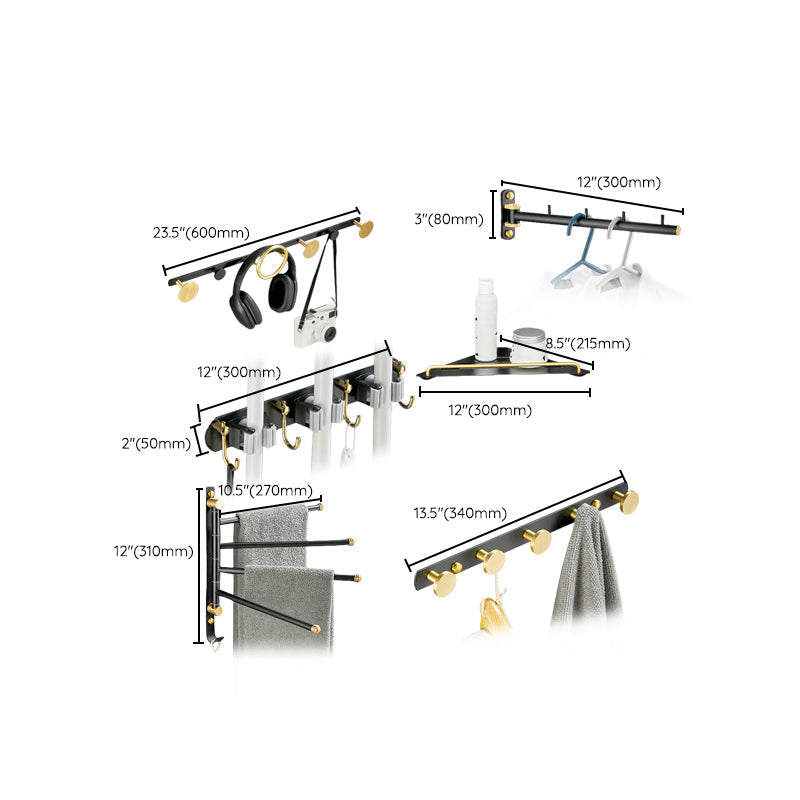 5-piece modern bathroom accessory set made of black brass bathroom hardware