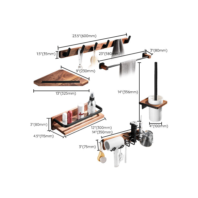7-piece bathroom accessory set wood and metal bathroom accessory hardware set