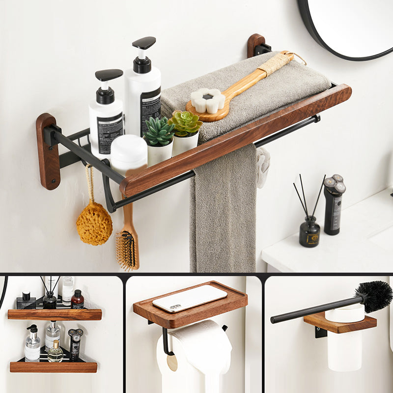 Walnut Brown Bathroom Accessory Set Metal Folding Bath Hardware Set