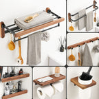 Walnut Brown Bathroom Accessory Set Metal Folding Bath Hardware Set