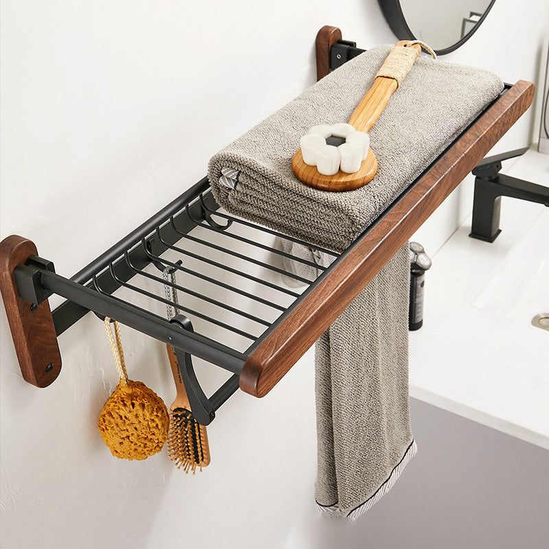 Walnut Brown Bathroom Accessory Set Metal Folding Bath Hardware Set