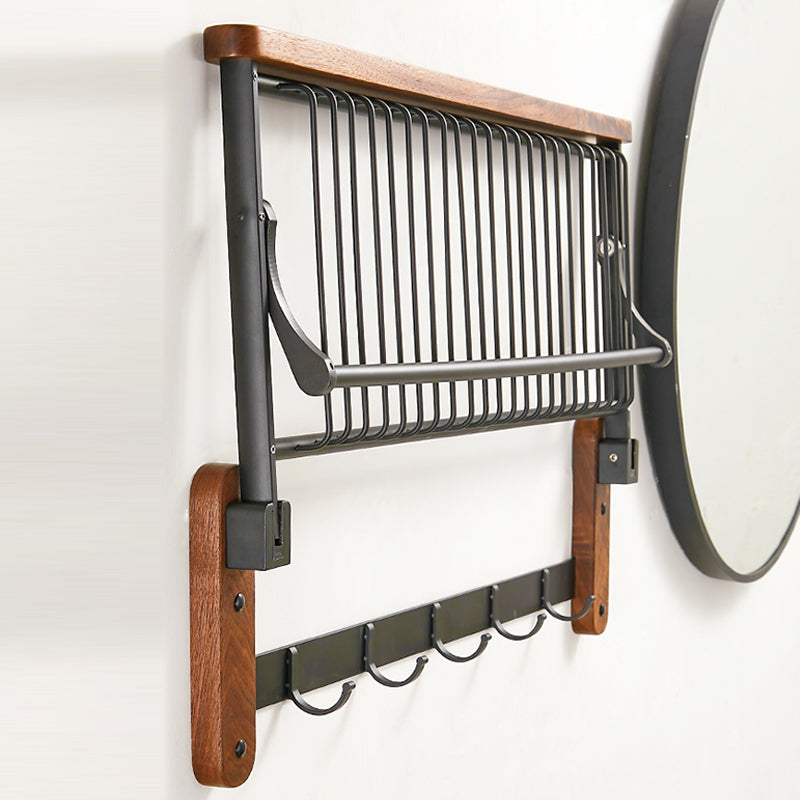 Walnut Brown Bathroom Accessory Set Metal Folding Bath Hardware Set