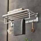 Contemporary Silver Metal Bathroom Fittings Set with Triangle Bathroom Shelf