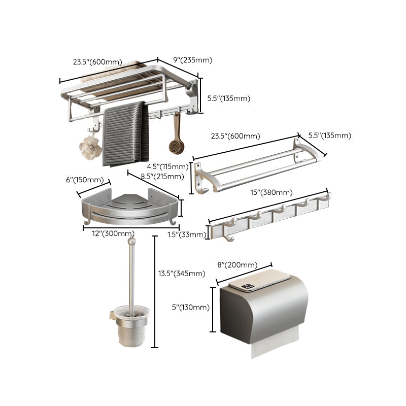 Contemporary Silver Metal Bathroom Fittings Set with Triangle Bathroom Shelf