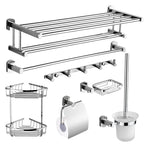 Contemporary Bathroom Accessories Hardware Set in Silver Metal