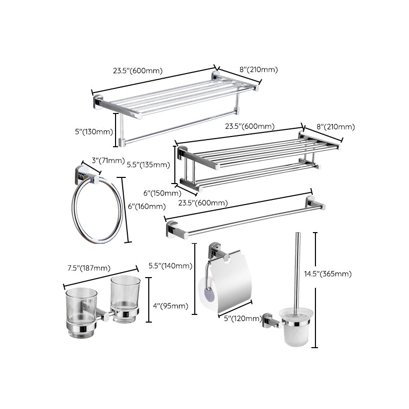 Contemporary Bathroom Accessories Hardware Set in Silver Metal