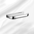 Contemporary silver bathroom set with bathroom shelf and towel rail
