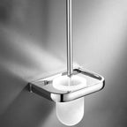 Contemporary silver bathroom set with bathroom shelf and towel rail
