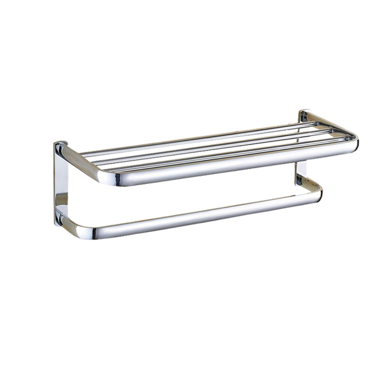 Contemporary silver bathroom set with bathroom shelf and towel rail