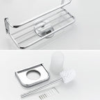 Contemporary silver bathroom set with bathroom shelf and towel rail