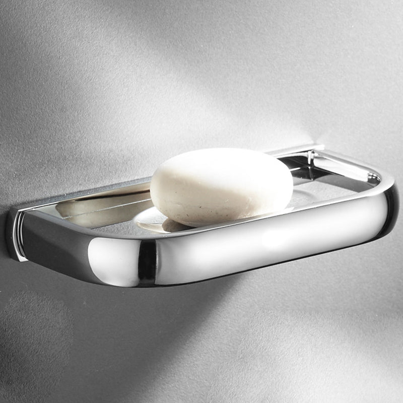 Contemporary silver bathroom set with bathroom shelf and towel rail