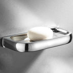 Contemporary silver bathroom set with bathroom shelf and towel rail