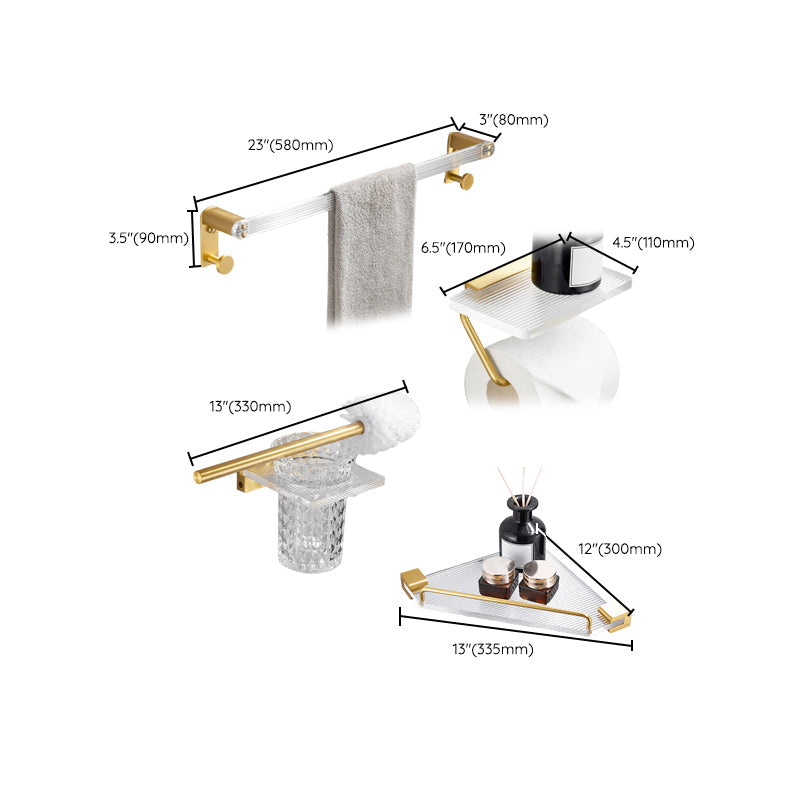 Bathroom Accessories Set in Gold Metal and Acrylic Bathroom Accessories Set