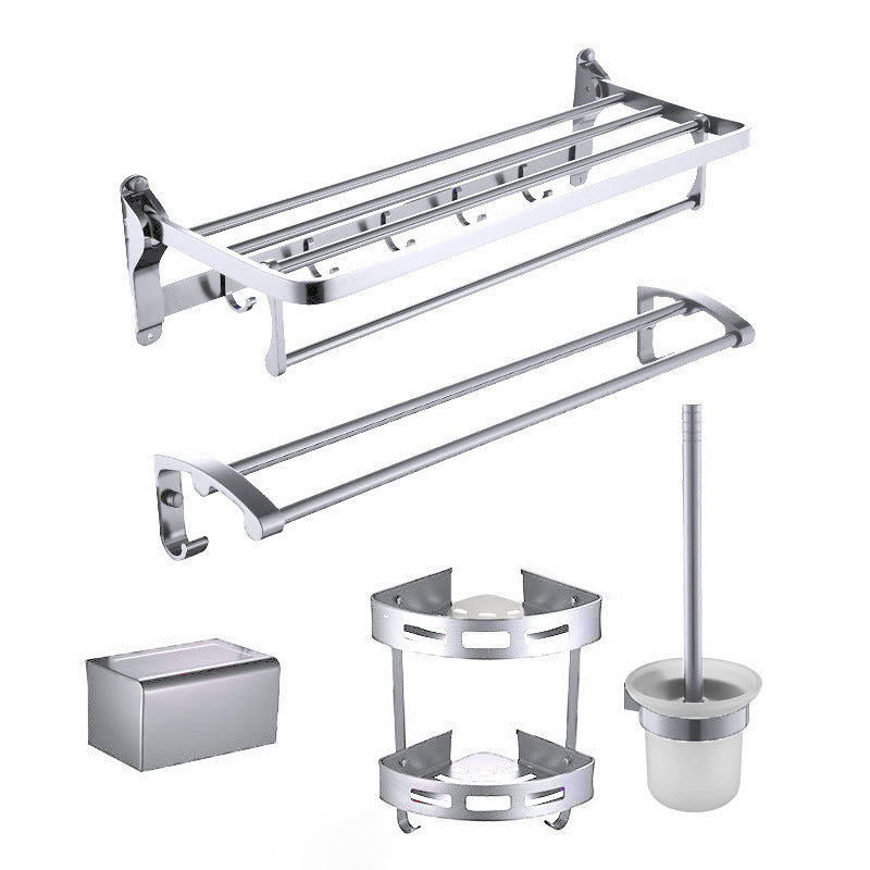 Contemporary Metal 5-piece Bathroom Accessories Set with Bath Shelf