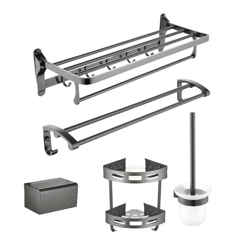 Contemporary Metal 5-piece Bathroom Accessories Set with Bath Shelf
