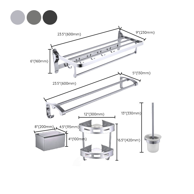 Contemporary Metal 5-piece Bathroom Accessories Set with Bath Shelf