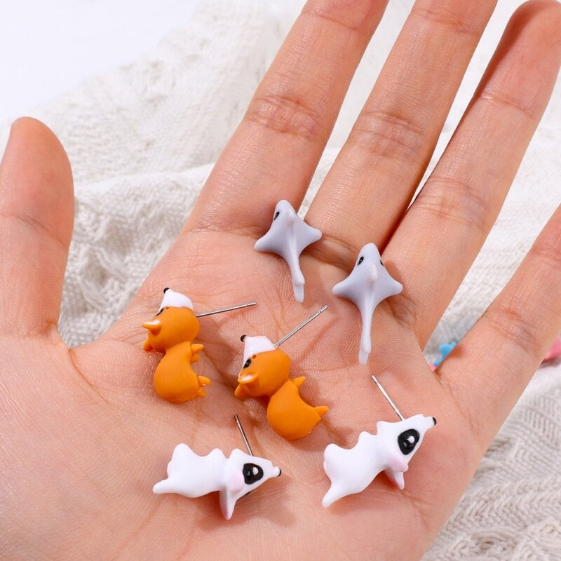 Cute Animal Cartoon Clay Stud Earrings – 1 Pair