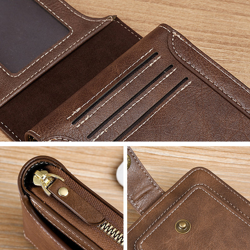 Men's New Short Fashion Multi-Cards Horizontal Zipper Wallet