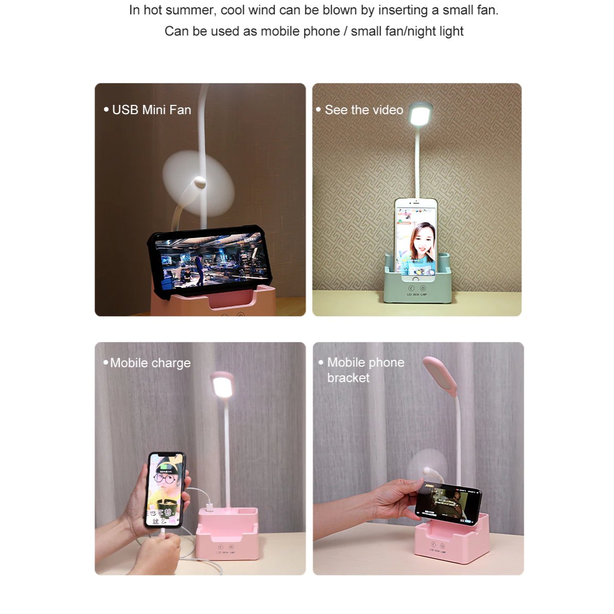 Desk lamp with phone holder