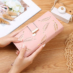 Long wallet for women with leaf pattern