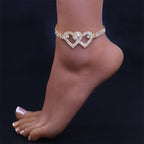 Double Love Heart Rhinestone Anklet