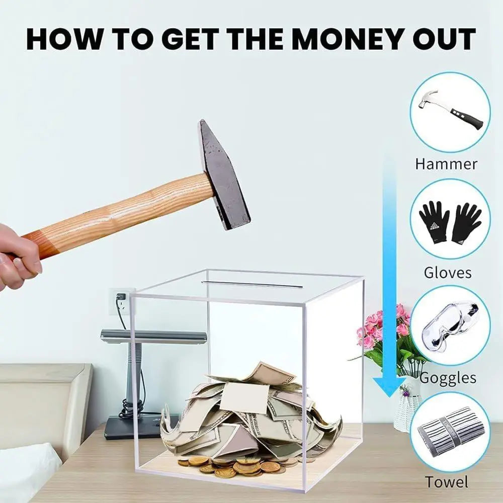 Unopenable transparent acrylic piggy bank