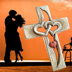 Hand-carved wooden cross - Intertwined hearts