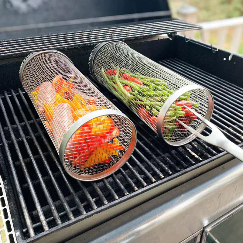 Grill baskets even grilling of vegetables and meat without sticking