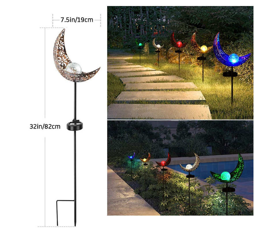 Solar Garden Light made of Metal – Waterproof LED Design in Moon, Flame, Sun or Star Shape
