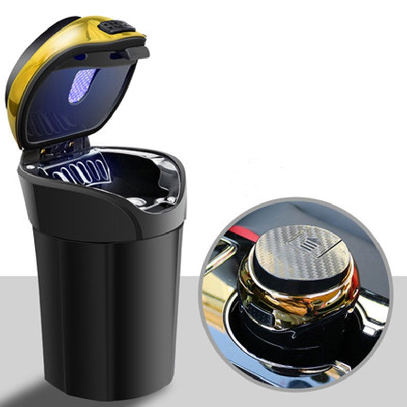 Detachable Stainless Steel Car Ashtray with Lid and LED Light, Powered