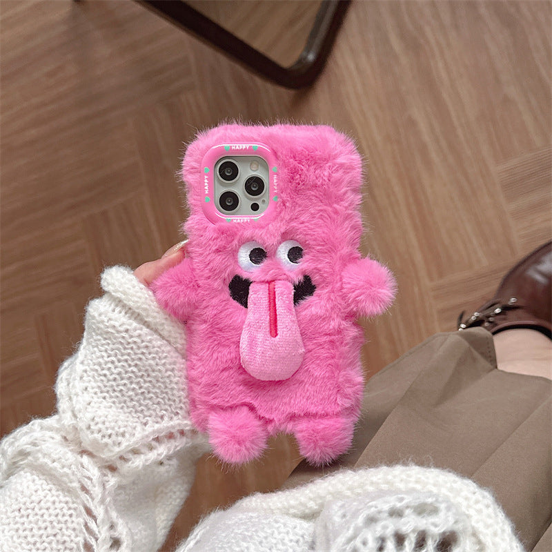 Funny Tongue Sticking Out Plush Phone Case For iPhone