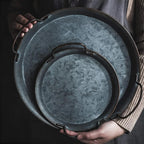 Retro Round Metal Dinner Serving Trays