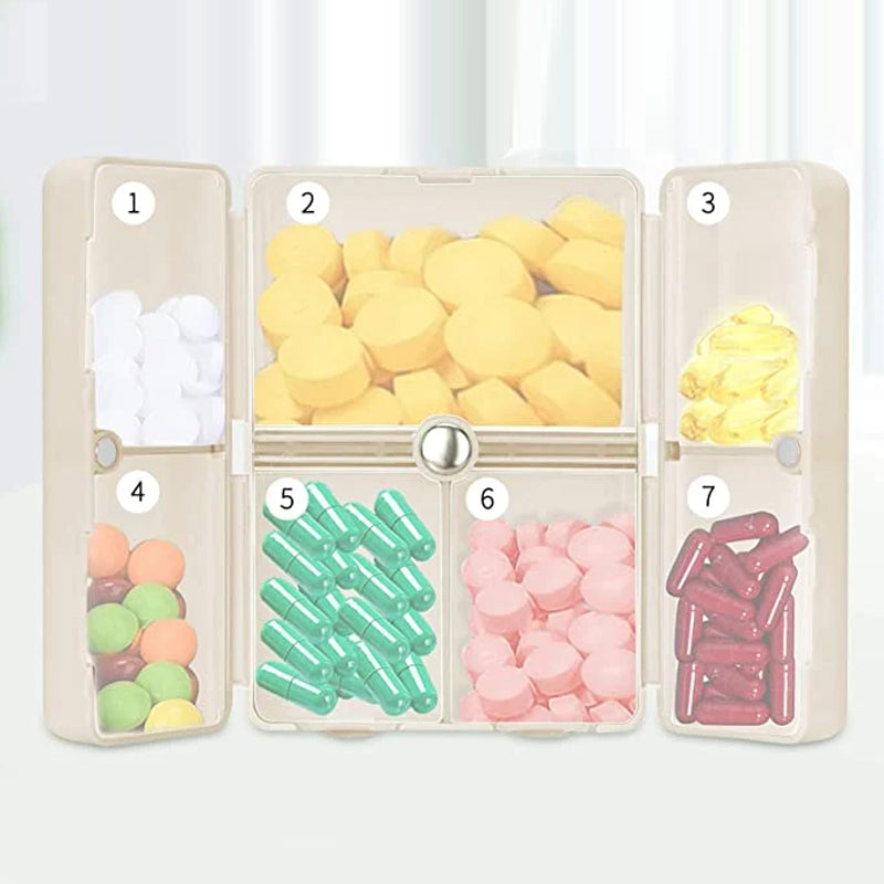 Portable Magnetic Pill Box with 7 Compartments