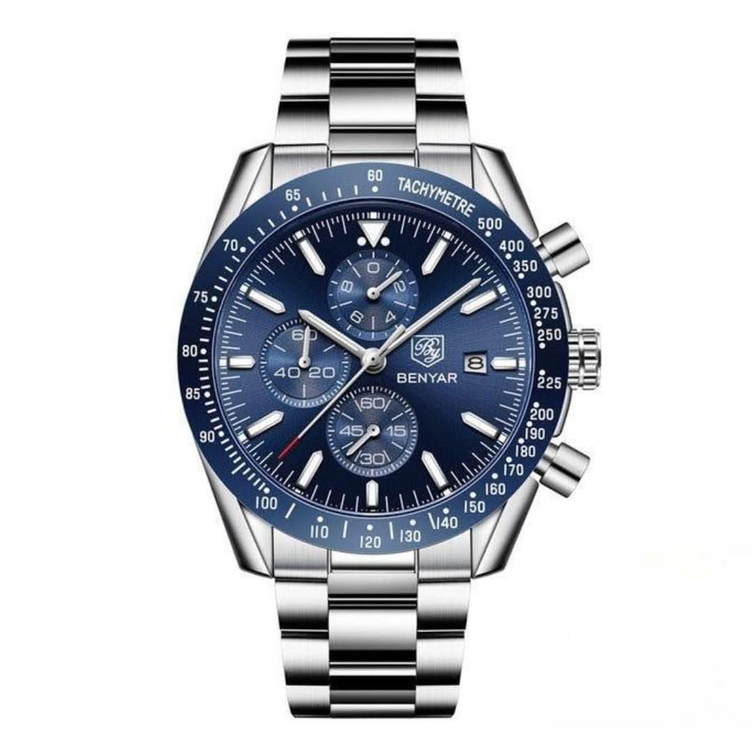 Men’s Waterproof Quartz Watch with Leather Strap