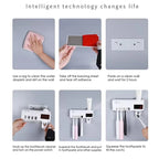 Smart UV Light Sterilizer Toothbrush Holder, Wall Mounted Toothpaste Dispenser