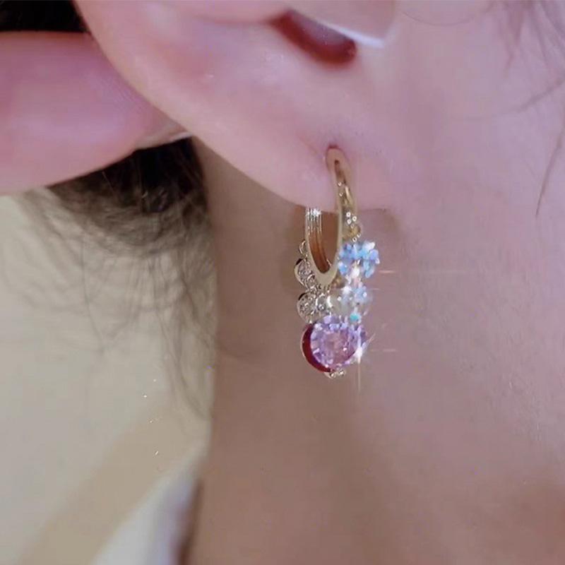 Gold Glitter Colorful Zircon Earrings