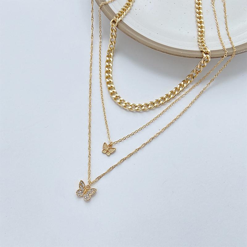 Stacked Butterfly Pendant Necklace