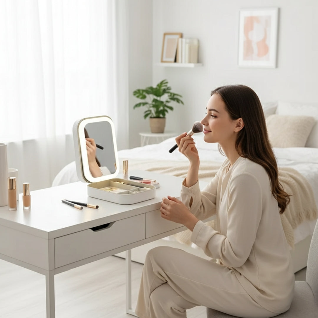 LED Light Mirror – Adjustable Angle – Organiser for Beauty Lovers – Bright Lighting for Flawless Look