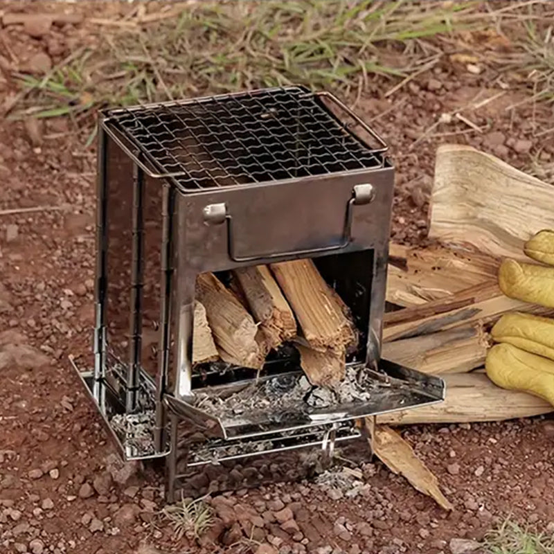 Outdoor Folding Wood Stove Mini Stainless Steel Grill Camping Picnic