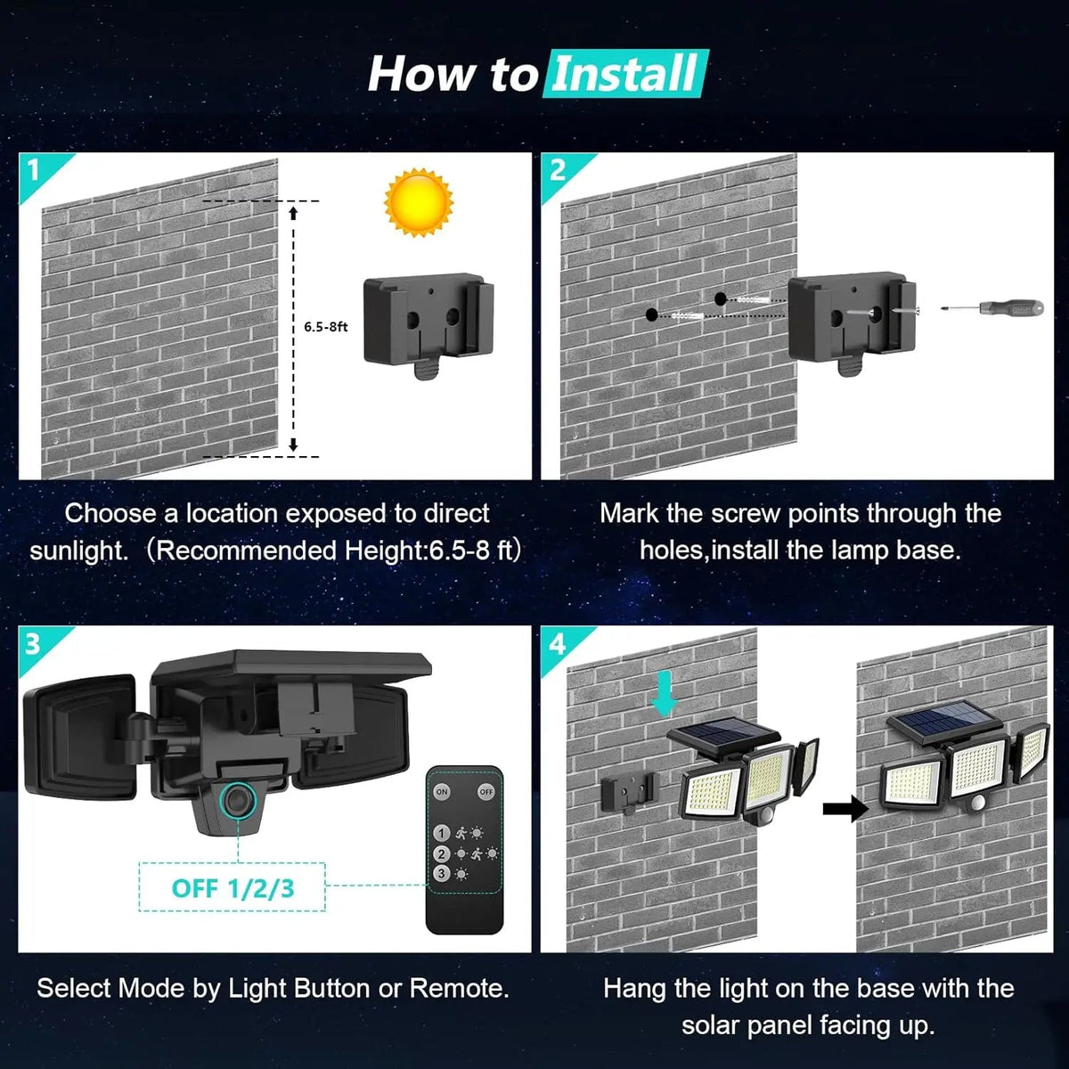 Triple Head Motion Sensor Solar Lights for Outdoor