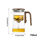 Elegant Teapot Made of Glass with Wooden Handle – Transparent Teapot for Tea Enjoyment