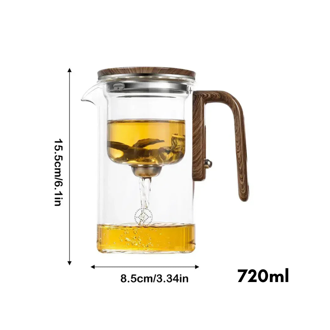 Elegant Teapot Made of Glass with Wooden Handle – Transparent Teapot for Tea Enjoyment