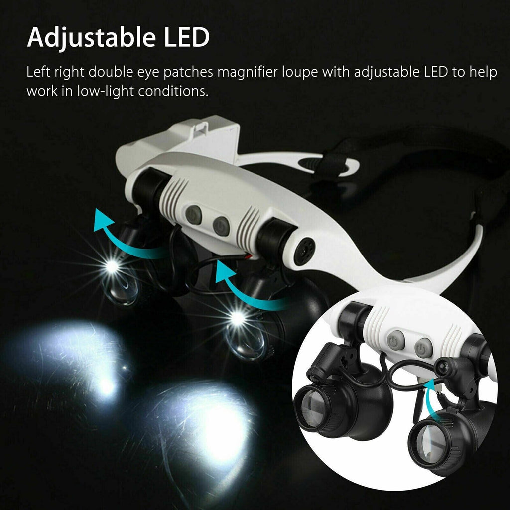 Headband Head Enlarger 8 Lenses LED Light Jeweler Glasses
